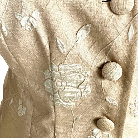 Gold Floral Brocade 2-PC Formal Skirt Suit Set Size 6 Mother of Bride Cocktail - Picture 3 of 8
